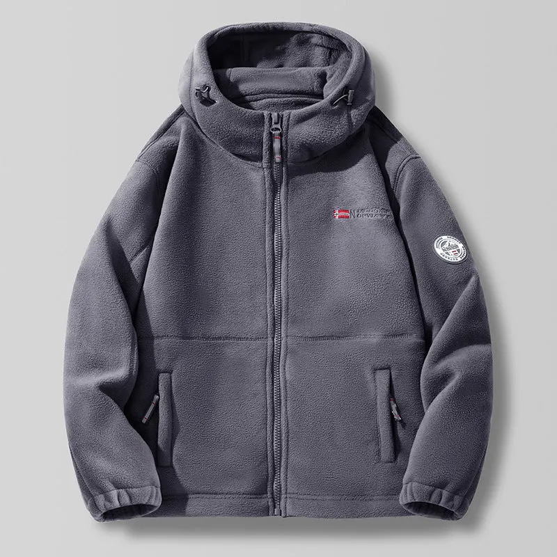 Herren Fleece-Kapuzenjacke mit Teddyfutter, hohem Kragen & durchgehendem Reißverschluss Drune