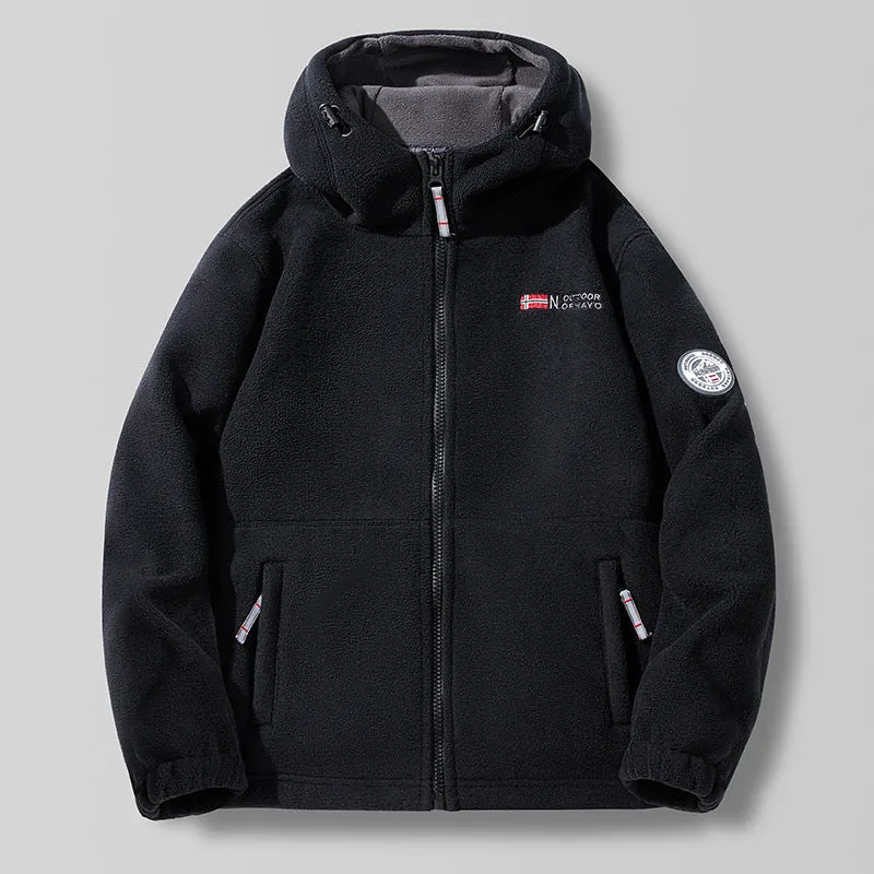 Herren Fleece-Kapuzenjacke mit Teddyfutter, hohem Kragen & durchgehendem Reißverschluss Drune