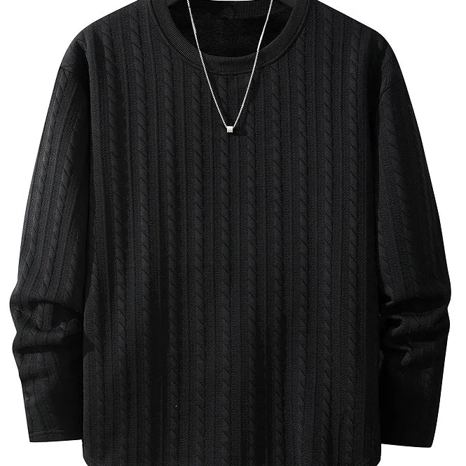 Herren Feinstruktur-Grobstrick Rundhals-Sweatshirt mit Zopfmuster & relaxed Schnitt Drune