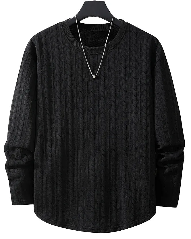 Herren Feinstruktur-Grobstrick Rundhals-Sweatshirt mit Zopfmuster & relaxed Schnitt Drune