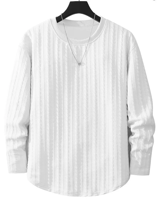 Herren Feinstruktur-Grobstrick Rundhals-Sweatshirt mit Zopfmuster & relaxed Schnitt Drune