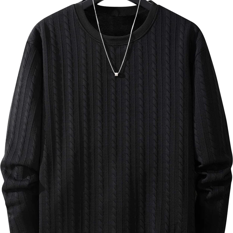 Herren Feinstrick-Rundhals-Pullover mit Zopfmuster, geradem Saum & entspannter Passform Drune