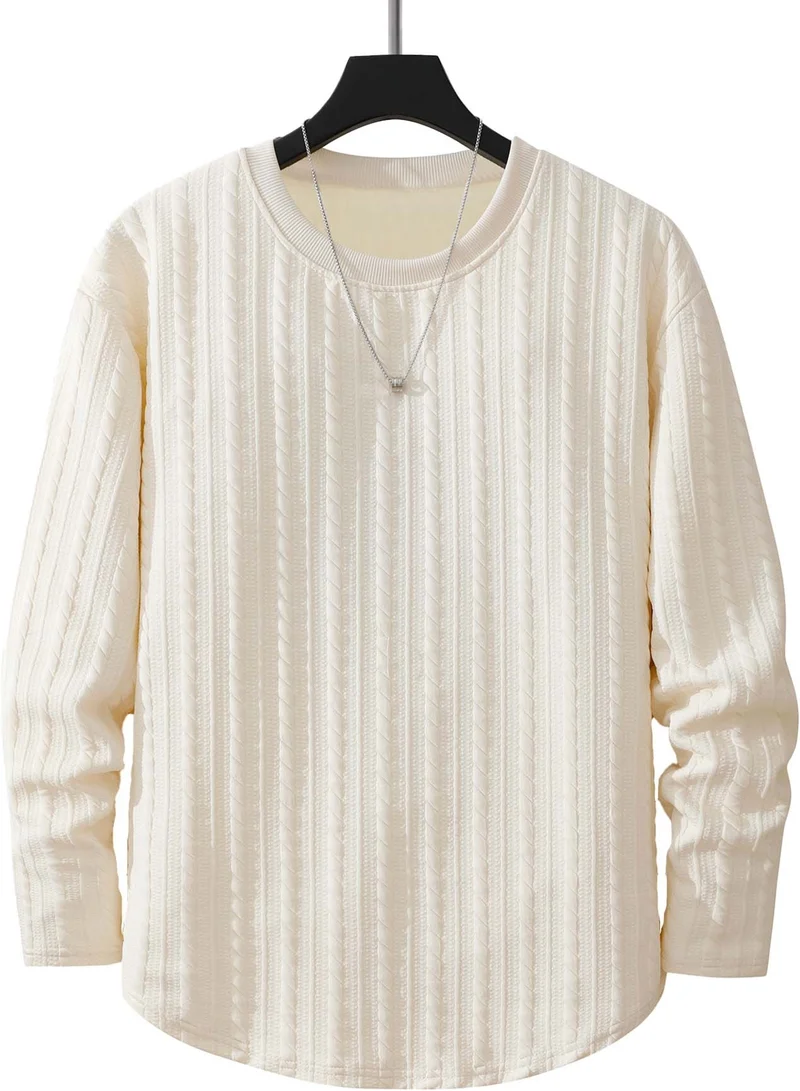 Herren Feinstrick-Rundhals-Pullover mit Zopfmuster, geradem Saum & entspannter Passform Drune