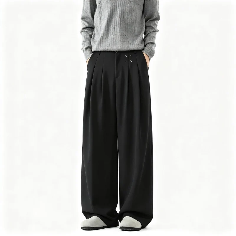 Herren Extrawide Palazzo-Hose mit hoher Taille, Bundfalten und weitem Bein Drune