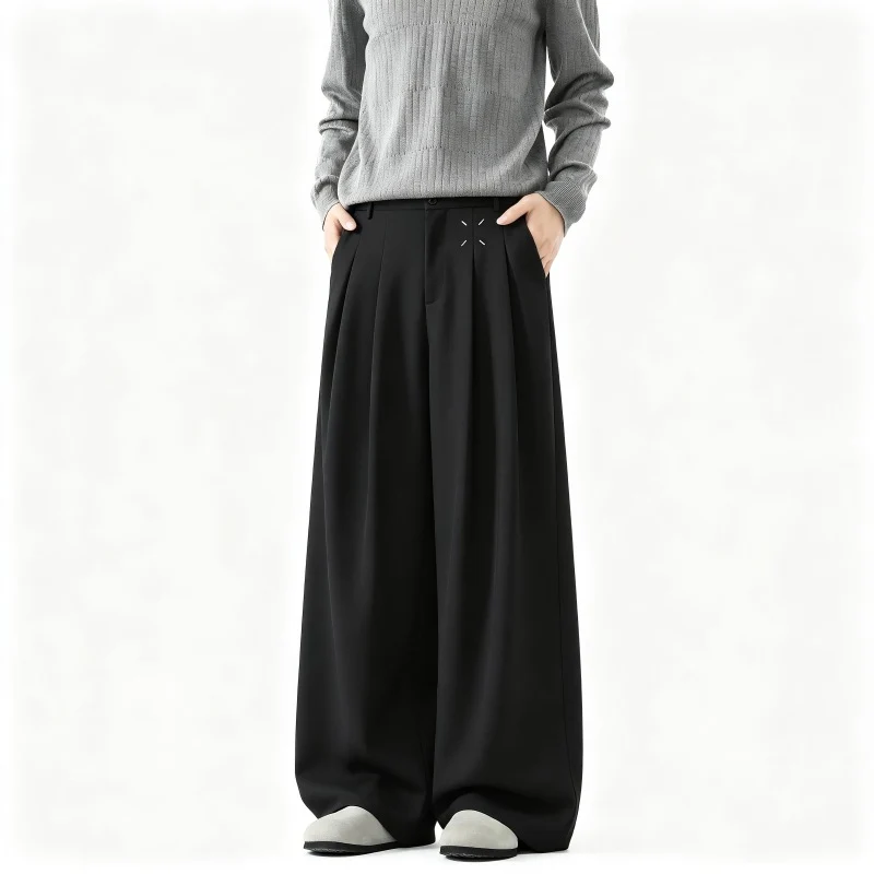 Herren Extrawide Palazzo-Hose mit hoher Taille, Bundfalten und weitem Bein Drune