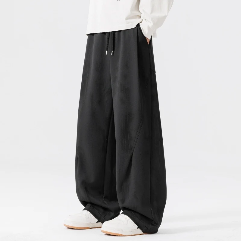 Herren Extraweite Relax-Freizeithose aus French-Terry mit Tunnelzug, Bügelfalten & Oversize-Bein Drune