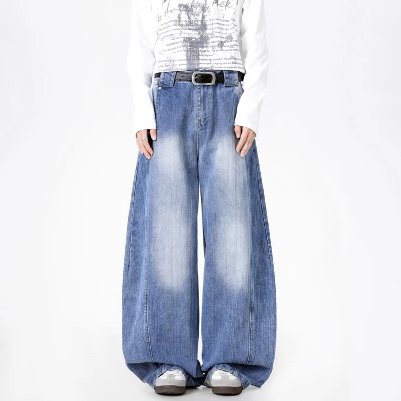 Herren Extraweite Baggy-Jeans mit extrem weitem Bein, tiefem Schritt & markanter Used-Waschung Drune
