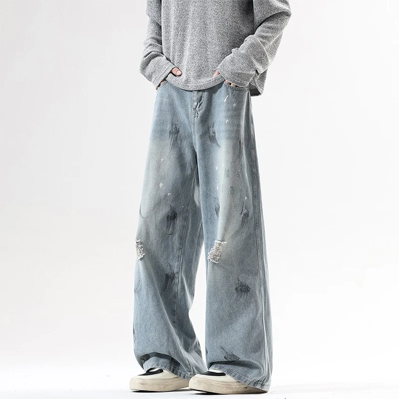 Herren Extraweite Baggy-Jeans im Vintage-Used-Look mit Distressed-Details Drune