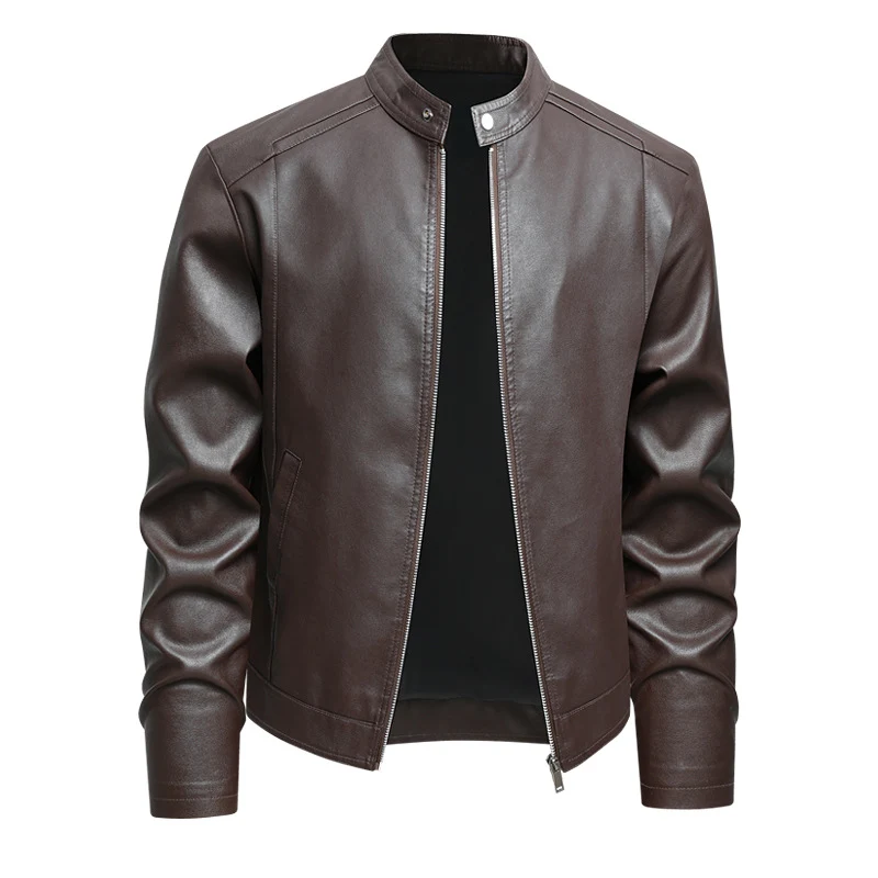 Herren Elegante Slim-Fit Lederimitat‑Jacke mit Stehkragen & Zwei-Wege‑Reißverschluss Drune