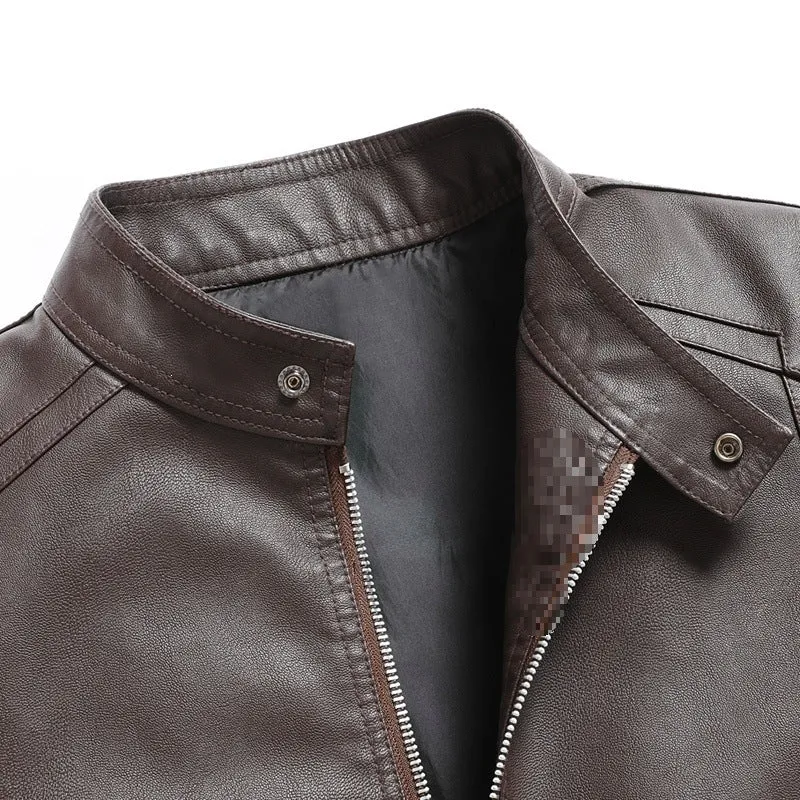 Herren Elegante Slim-Fit Lederimitat‑Jacke mit Stehkragen & Zwei-Wege‑Reißverschluss Drune