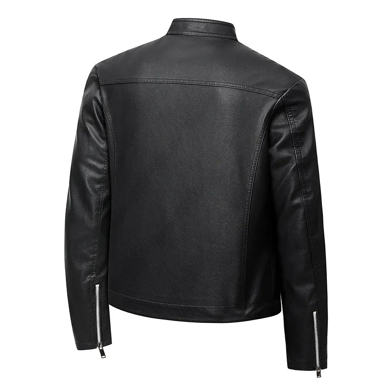 Herren Elegante Slim-Fit Lederimitat‑Jacke mit Stehkragen & Zwei-Wege‑Reißverschluss Drune