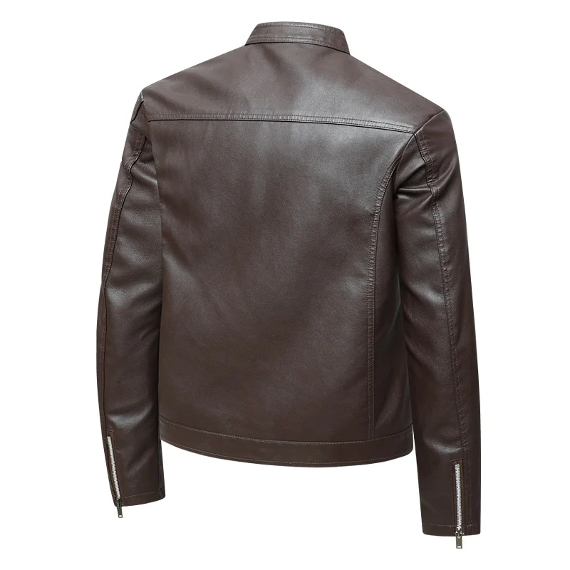 Herren Elegante Slim-Fit Lederimitat‑Jacke mit Stehkragen & Zwei-Wege‑Reißverschluss Drune