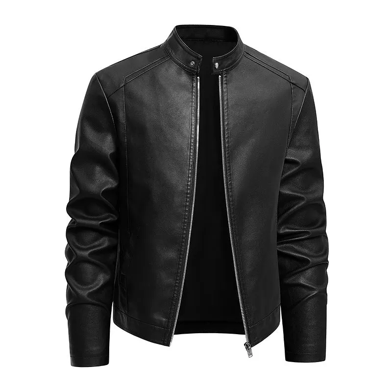 Herren Elegante Slim-Fit Lederimitat‑Jacke mit Stehkragen & Zwei-Wege‑Reißverschluss Drune