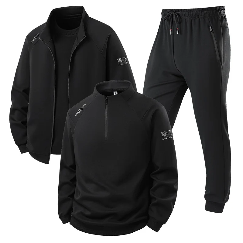 Herren Dreiteiliges Thermo-Trainingsset mit Halbzip-Pullover, Zip‑Jacke und Jogginghose Drune
