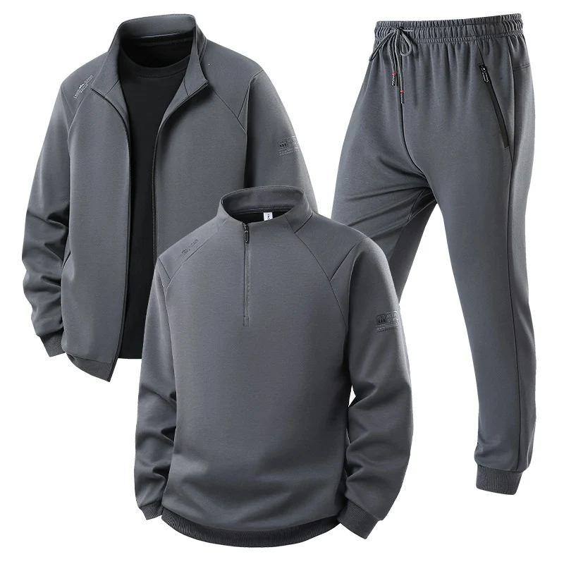 Herren Dreiteiliges Thermo-Trainingsset mit Halbzip-Pullover, Zip‑Jacke und Jogginghose Drune