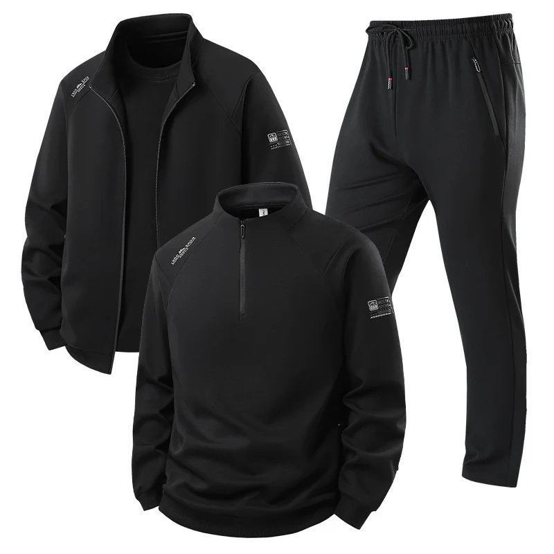 Herren Dreiteiliges Thermo-Trainingsset mit Halbzip-Pullover, Zip‑Jacke und Jogginghose Drune