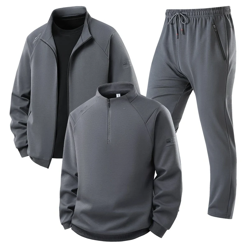 Herren Dreiteiliges Thermo-Trainingsset mit Halbzip-Pullover, Zip‑Jacke und Jogginghose Drune