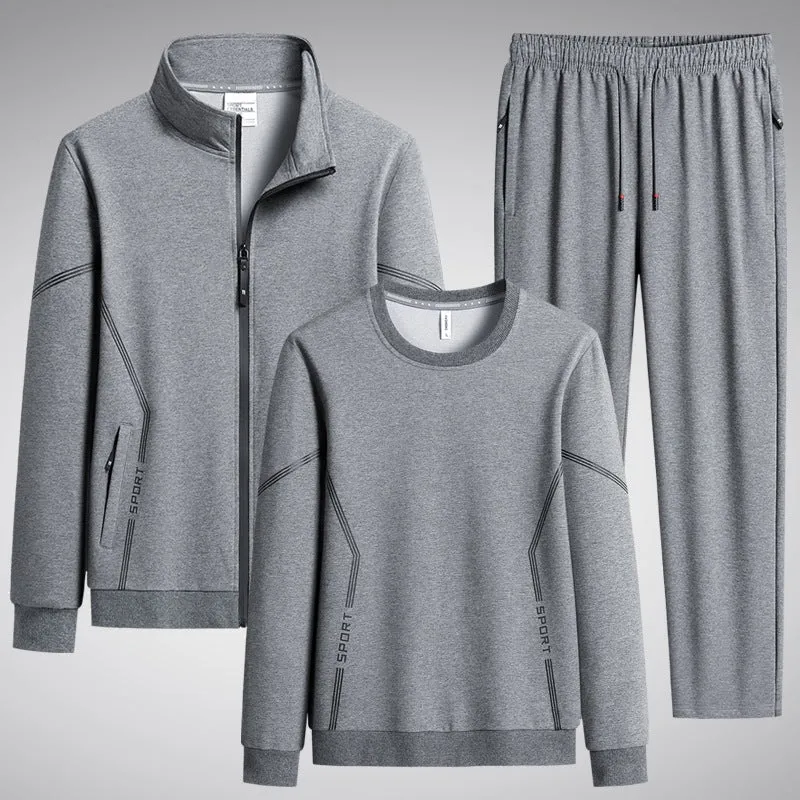 Herren Dreiteiliges Performance-Trainingsset mit Stehkragen-Zipjacke, Rundhals-Sweater & tapered Jogginghose Drune