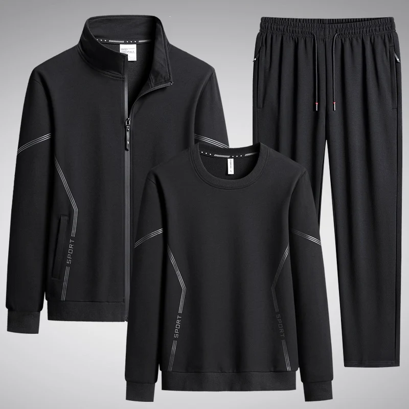 Herren Dreiteiliges Performance-Trainingsset mit Stehkragen-Zipjacke, Rundhals-Sweater & tapered Jogginghose Drune