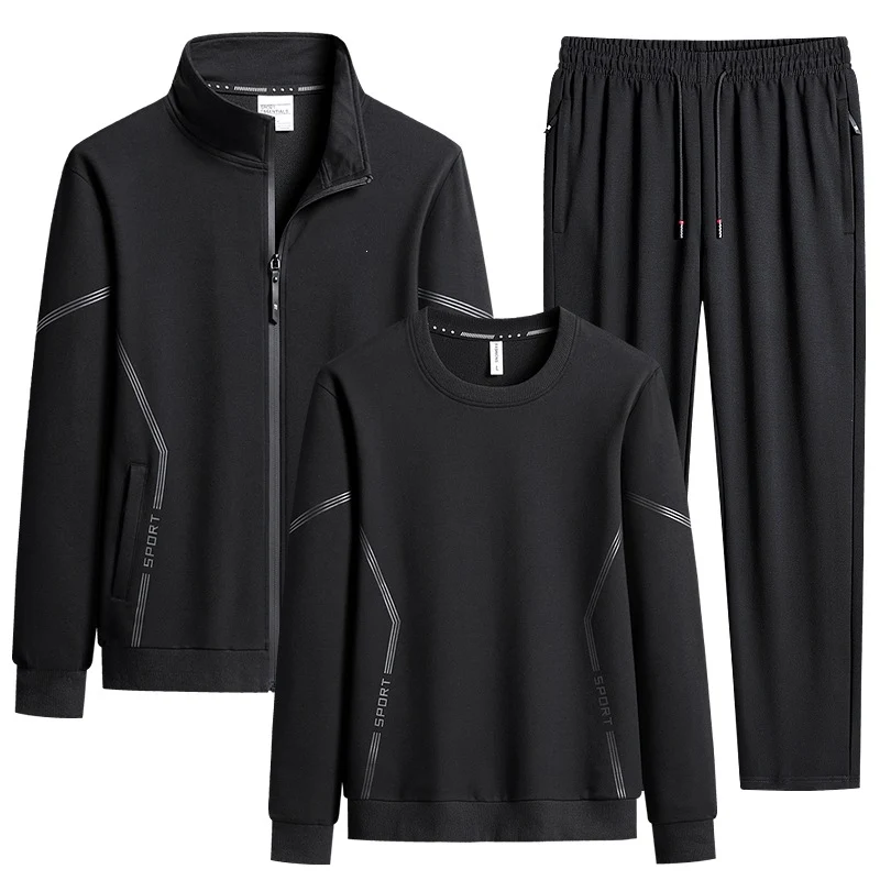 Herren Dreiteiliges Performance-Trainingsset mit Stehkragen-Zipjacke, Rundhals-Sweater & tapered Jogginghose Drune