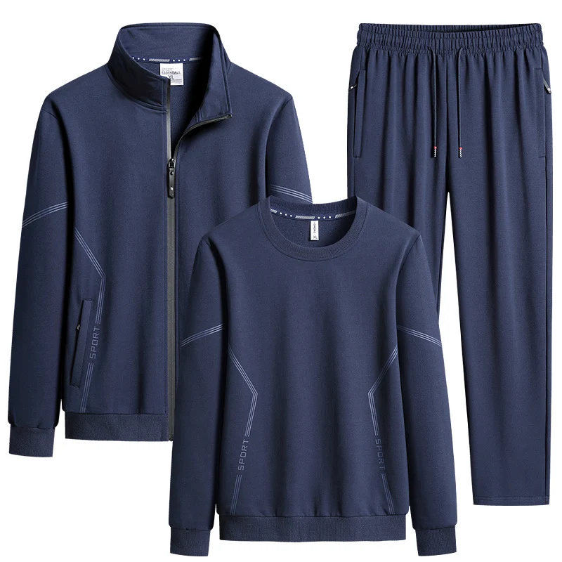 Herren Dreiteiliges Performance-Trainingsset mit Stehkragen-Zipjacke, Rundhals-Sweater & tapered Jogginghose Drune