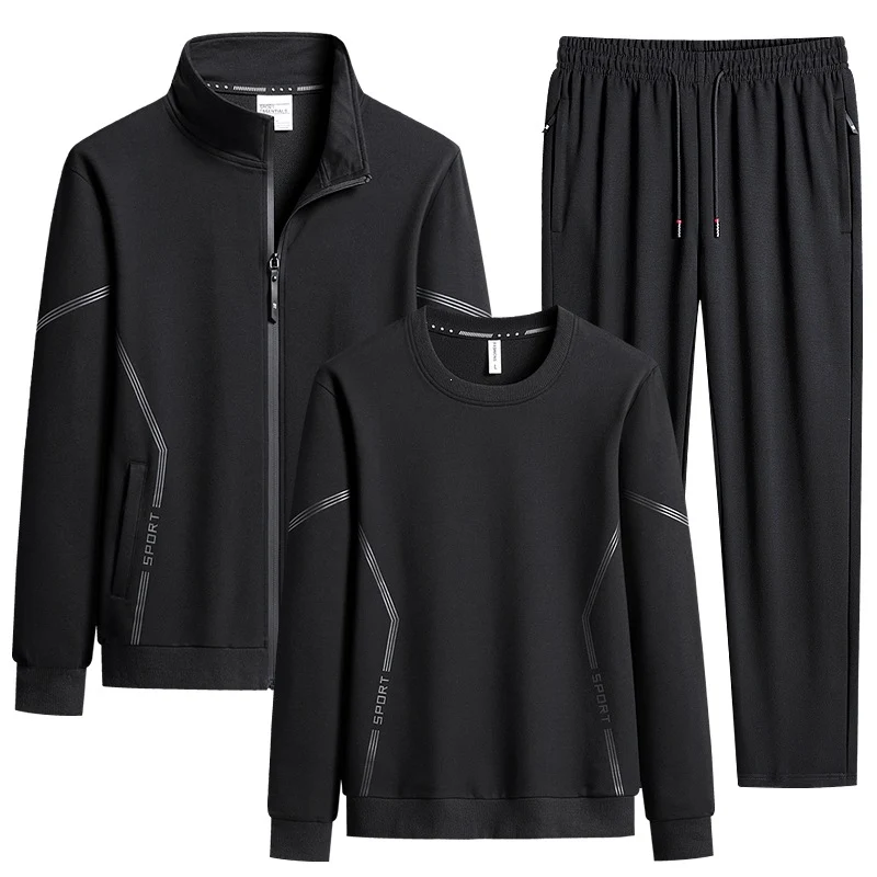 Herren Dreiteiliges Performance-Trainingsset mit Stehkragen-Zipjacke, Rundhals-Sweater & tapered Jogginghose Drune