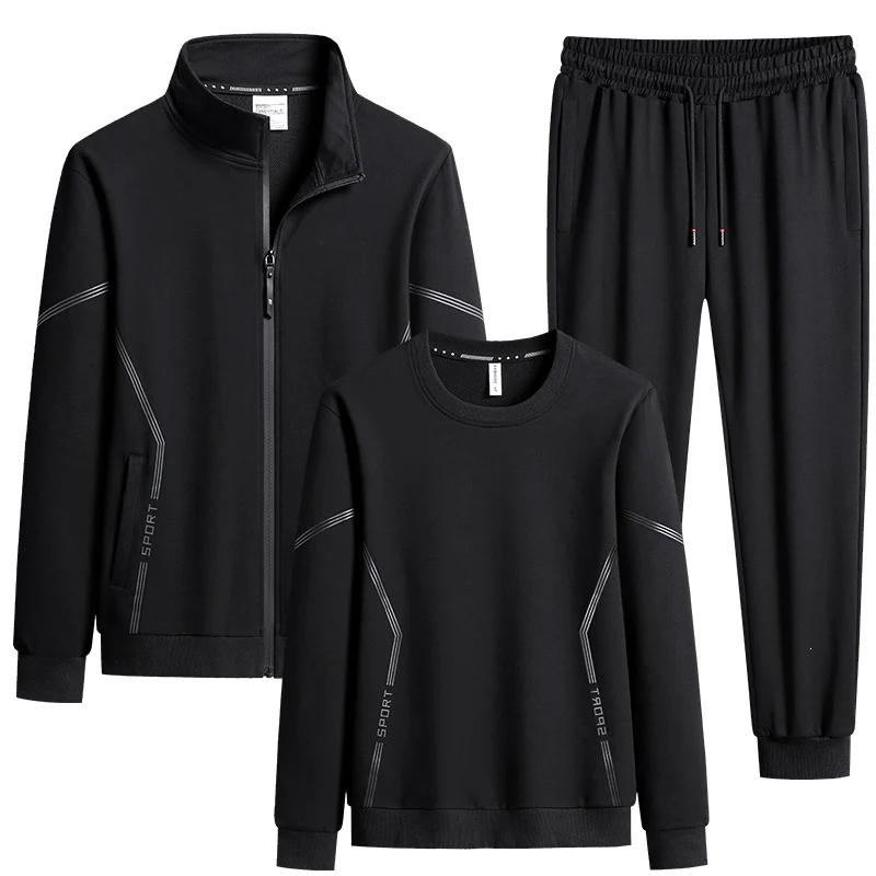 Herren Dreiteiliges Performance-Trainingsset mit Stehkragen-Zipjacke, Rundhals-Sweater & tapered Jogginghose Drune