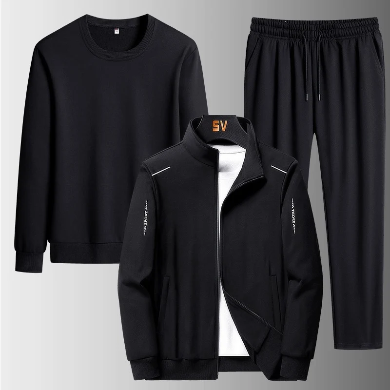 Herren Dreiteiliges Freizeit-Trainingsset aus French-Terry mit Kapuzenjacke, Rundhals-Sweat & tapered Jogginghose Drune