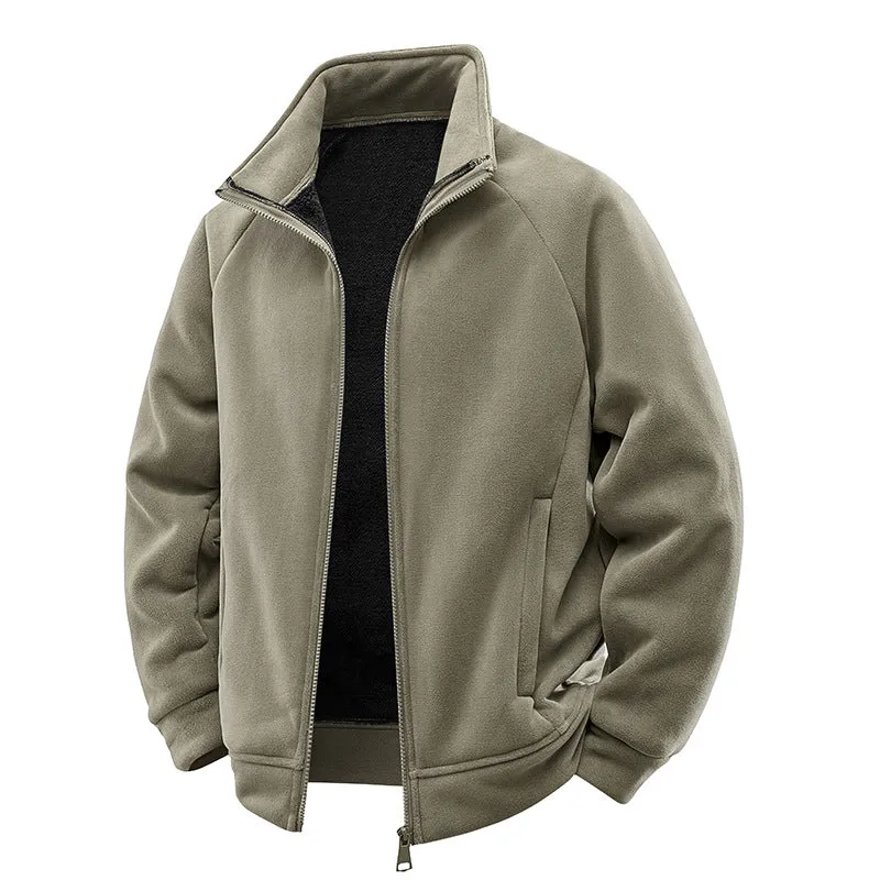 Herren Double-Fleece-Übergangsjacke mit Teddy‑Innenfutter, Stehkragen & verdeckten Eingrifftaschen Drune
