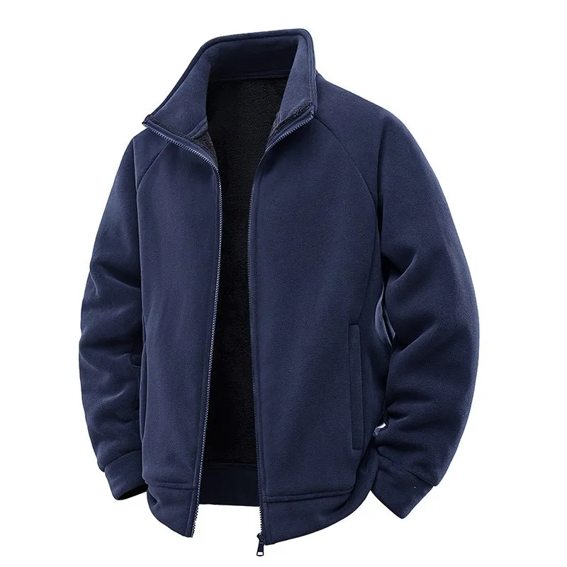Herren Double-Fleece-Übergangsjacke mit Teddy‑Innenfutter, Stehkragen & verdeckten Eingrifftaschen Drune