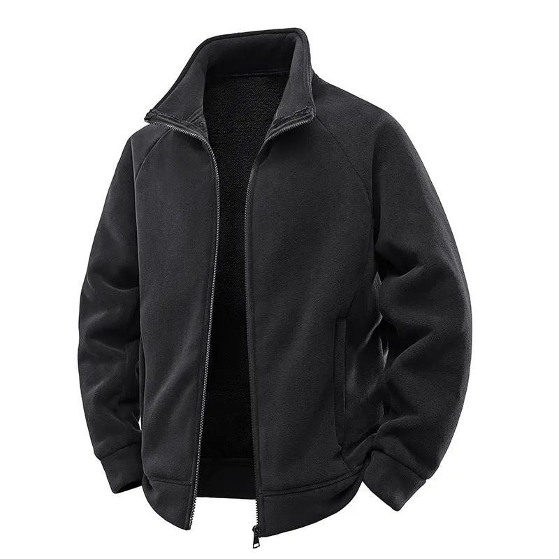 Herren Double-Fleece-Übergangsjacke mit Teddy‑Innenfutter, Stehkragen & verdeckten Eingrifftaschen Drune