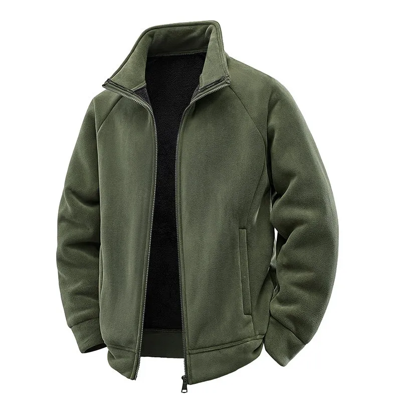 Herren Double-Fleece-Übergangsjacke mit Teddy‑Innenfutter, Stehkragen & verdeckten Eingrifftaschen Drune