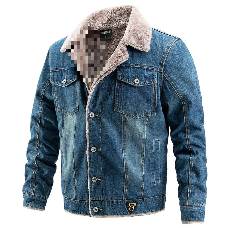 Herren Denim-Sherpa-Workerjacke mit Teddyfutter, Knopfleiste & aufgesetzten Brusttaschen Drune