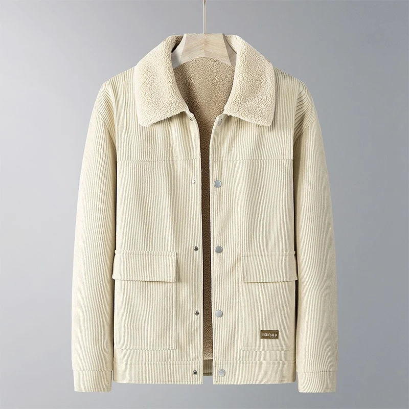 Herren Cordjacke mit Teddyfutter, Hemdkragen & Druckknopffront Drune