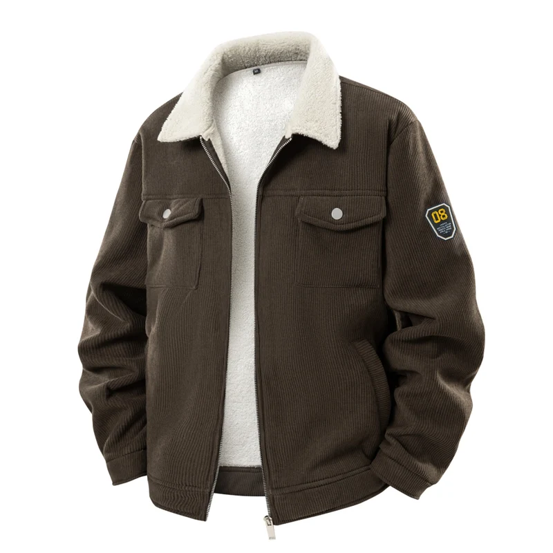 Herren Cord-Jacke mit Teddyfutter, Reißverschluss & Pattentaschen Drune