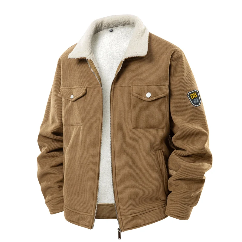 Herren Cord-Jacke mit Teddyfutter, Reißverschluss & Pattentaschen Drune
