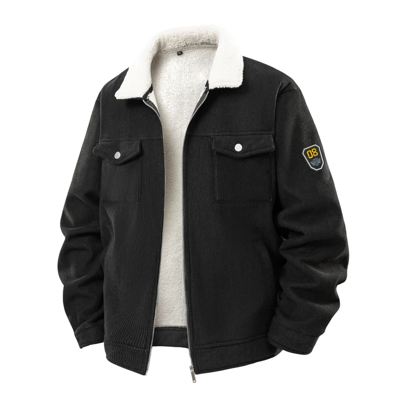 Herren Cord-Jacke mit Teddyfutter, Reißverschluss & Pattentaschen Drune