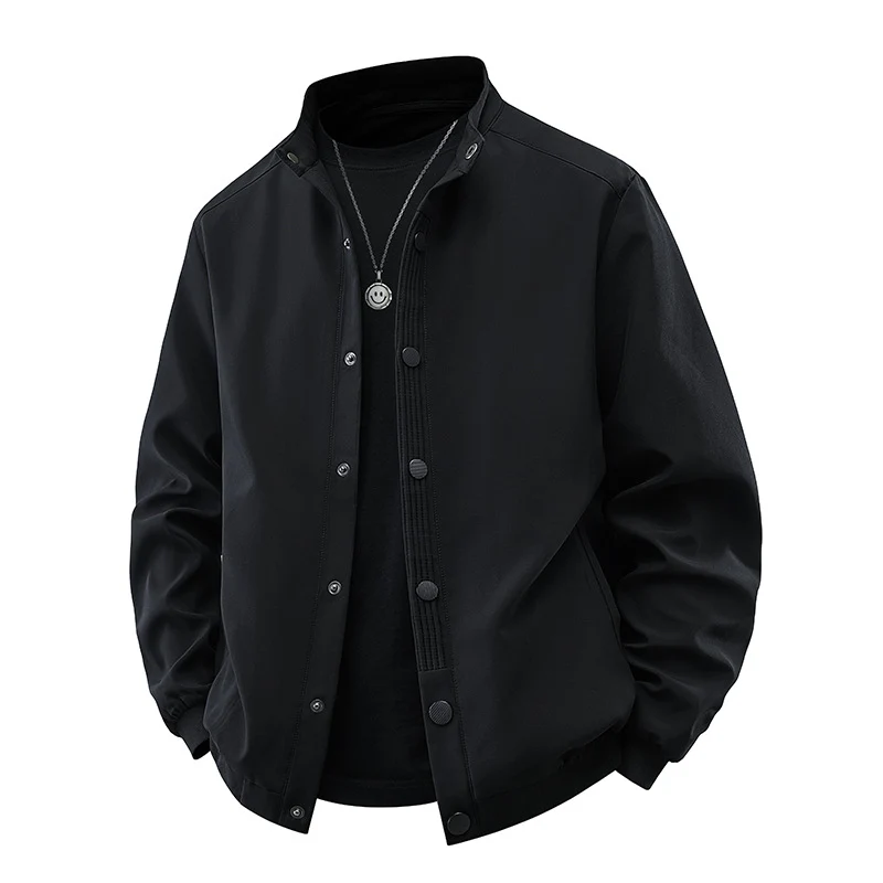 Herren Clean-Cut Stehkragen-Bomberjacke aus windabweisendem Material mit Druckknopfleiste Drune
