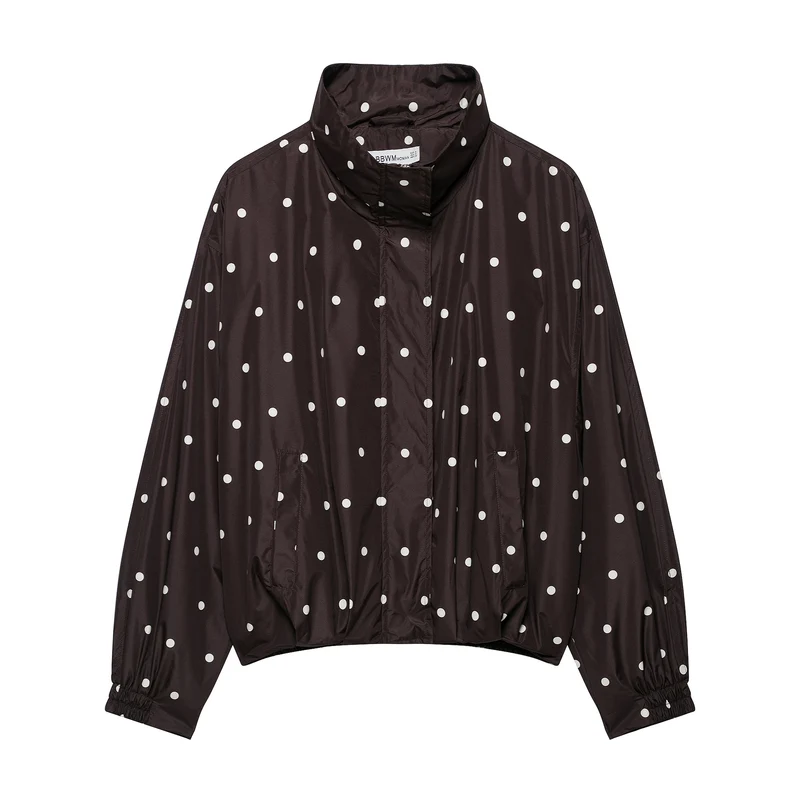 Damen Leichte wattierte Windjacke mit Stehkragen und Polka‑Dot‑Print Drune