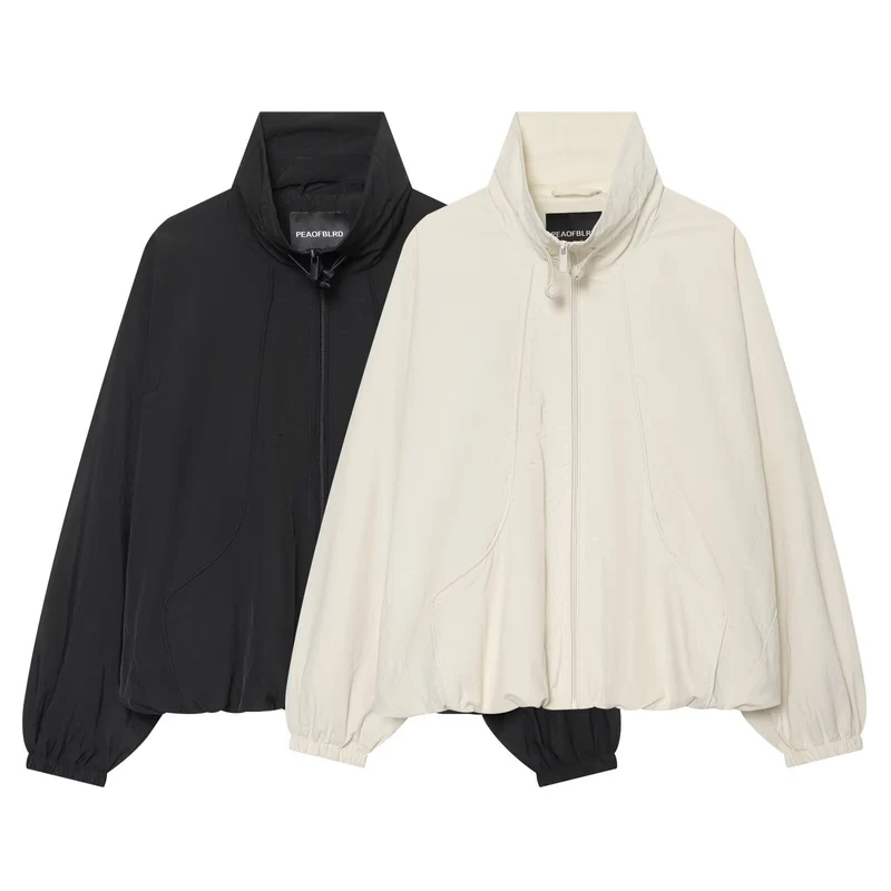 Damen Leichte wattierte Windjacke mit Stehkragen und Polka‑Dot‑Print Drune