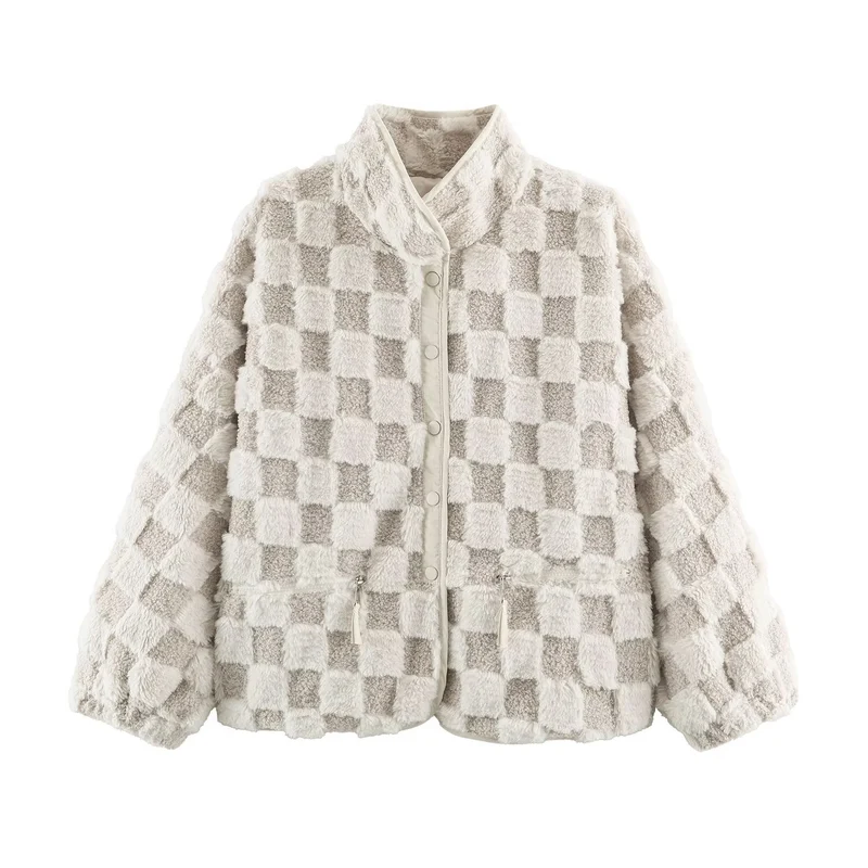 Damen Leichte wattierte Windjacke mit Stehkragen und Polka‑Dot‑Print Drune