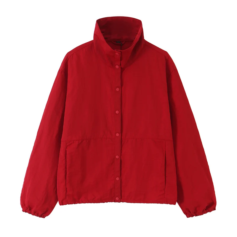 Damen Leichte wattierte Windjacke mit Stehkragen und Polka‑Dot‑Print Drune