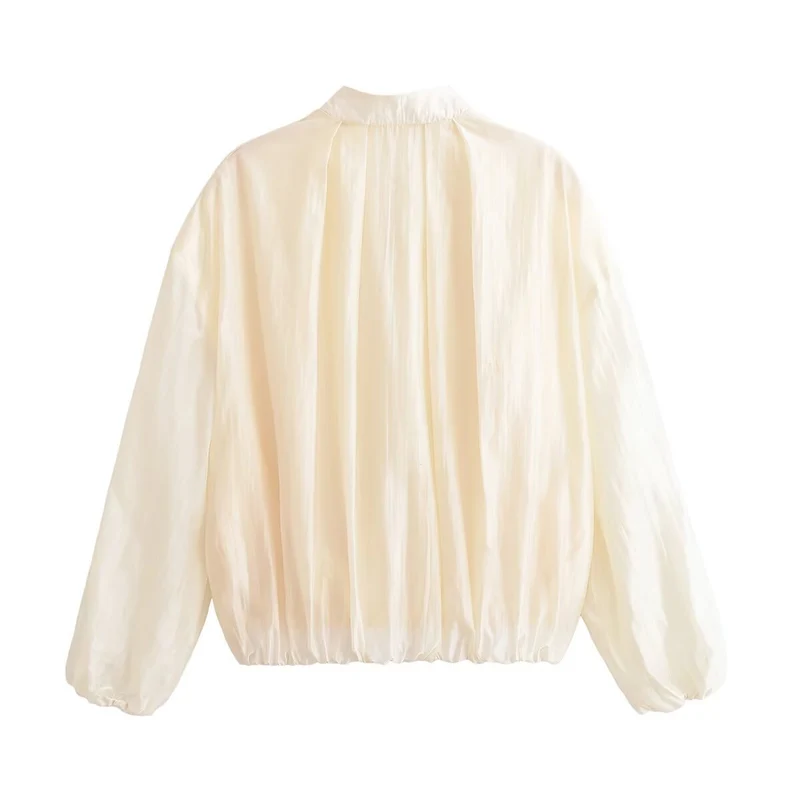Damen Leichte transparente Cropped Bomberjacke aus seidig glänzendem Material mit Reißverschluss Drune