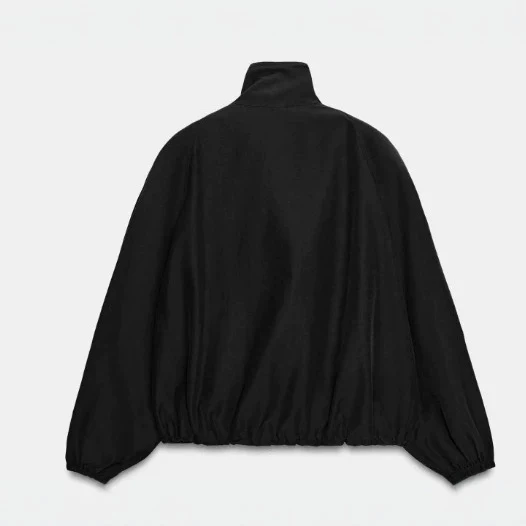 Damen Leichte Oversize-Windjacke im Bomberstil mit hohem Stehkragen und Kordelzug Drune