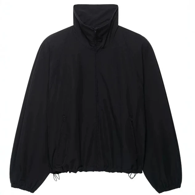 Damen Leichte Oversize-Windjacke im Bomberstil mit hohem Stehkragen und Kordelzug Drune