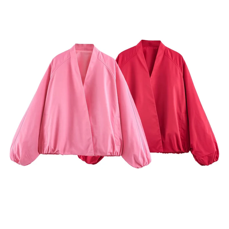 Damen Leichte Oversize‑Utilityjacke mit Tunnelzug‑Taillierung, Stehkragen und Ballonärmeln Drune
