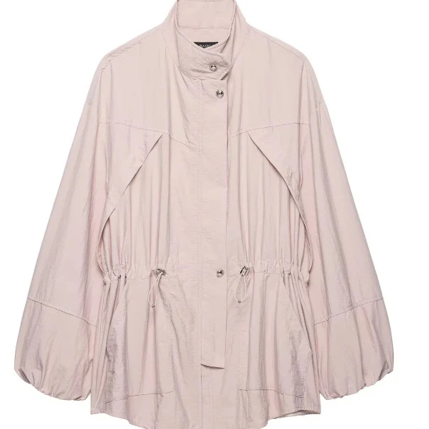 Damen Leichte Oversize‑Utilityjacke mit Tunnelzug‑Taillierung, Stehkragen und Ballonärmeln Drune