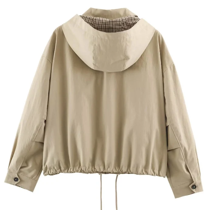 Damen Leichte Kapuzenjacke im Boxy‑Schnitt mit Kordelzug und Karofutter Drune