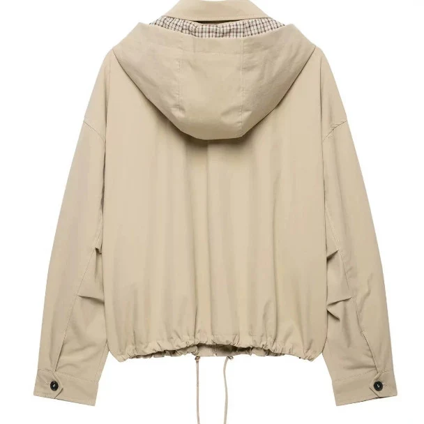 Damen Leichte Kapuzenjacke im Boxy‑Schnitt mit Kordelzug und Karofutter Drune