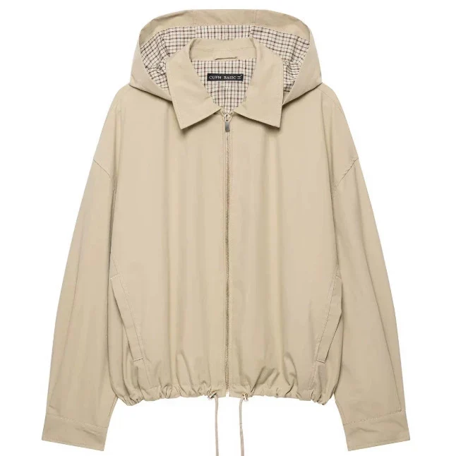 Damen Leichte Kapuzenjacke im Boxy‑Schnitt mit Kordelzug und Karofutter Drune